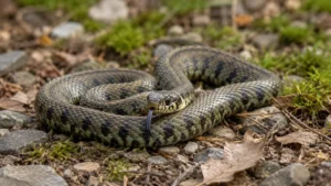 Grass snake coiled outdoors after being discovered inside a Bracknell toilet
