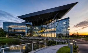 Modern Met Office-style building exterior representing official UK weather forecasting