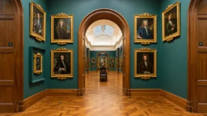 National Portrait Gallery in London featuring historic portraits displayed in an elegant gallery.