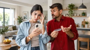 Couple reviewing payment issue