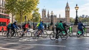 London cyclists commuting together