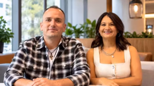 Smiling seated couple